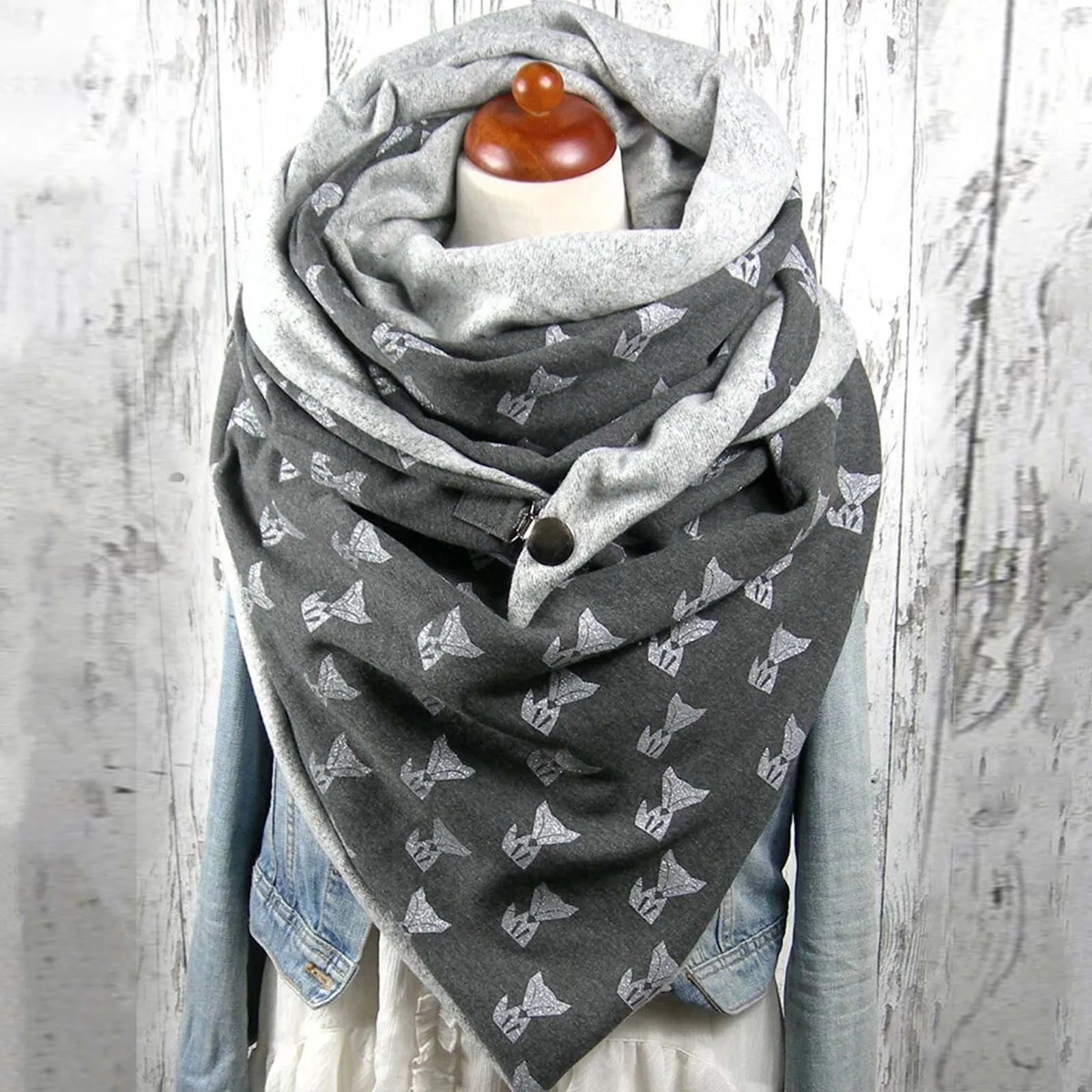 

Womens Winter Scarf Cotton Warm Printing Warm Button Turban Wrap Scarve Shawls Scarf Yarns Navy Long Scarf