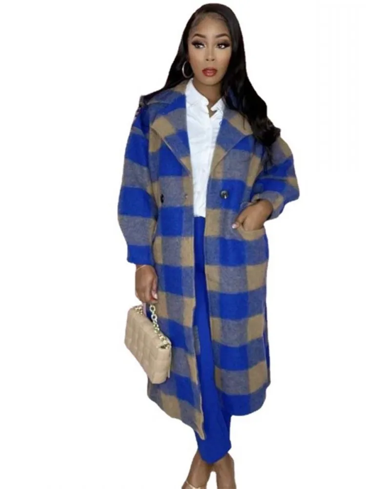 Африканская длинная куртка Женское пальто с отложным воротником и карманами