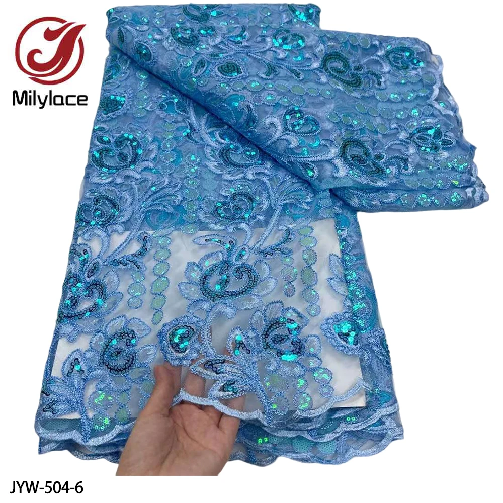 

Handmade Beads and Sequins Lace Fabric with 2022 Embroidered French Tulle Lace Fabric for African Bride Wedding Dress JYW-504