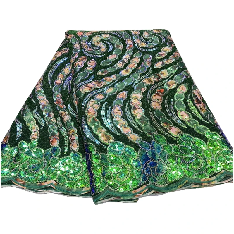 Новейшая кружевная ткань с блестками дешевая африканская Тюлевая зеленая для