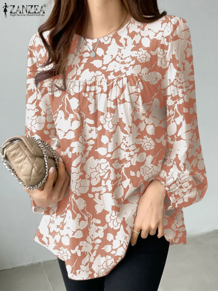 

Женская однотонная блузка с цветочным принтом, с длинным рукавом