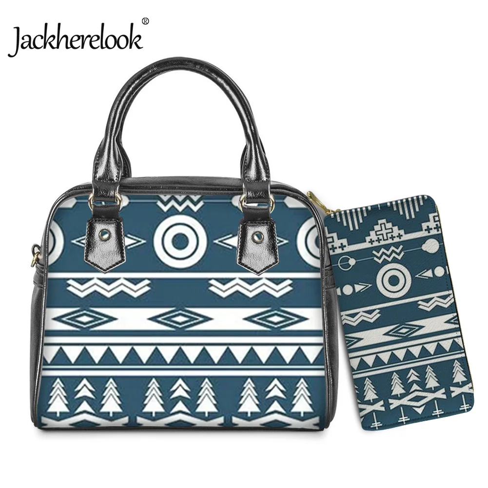 

Jackherelook 2Pcs/Set Tribal Pattern Women Luxury PU Leather Cross Body Bags Ladies Handbag Wallet Messenger Bag Bolso Mujer