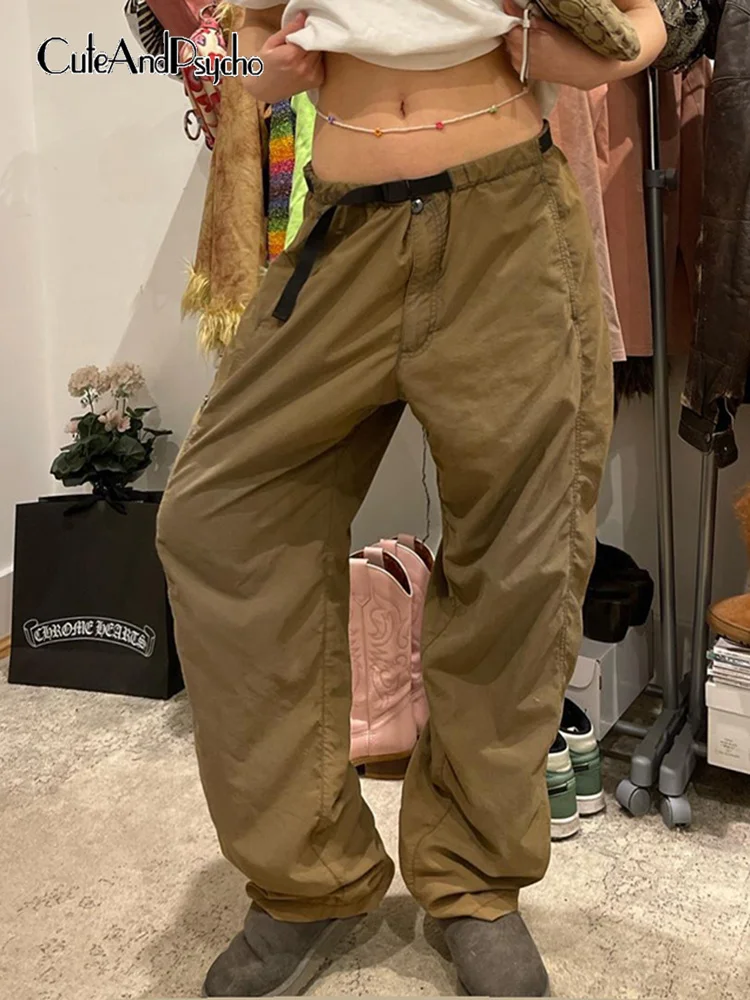 

Cuteandпсиходелические винтажные повседневные брюки-карго свободные однотонные в эстетике Ретро 1920-х мешковатые брюки Харадзюку брюки капри ...