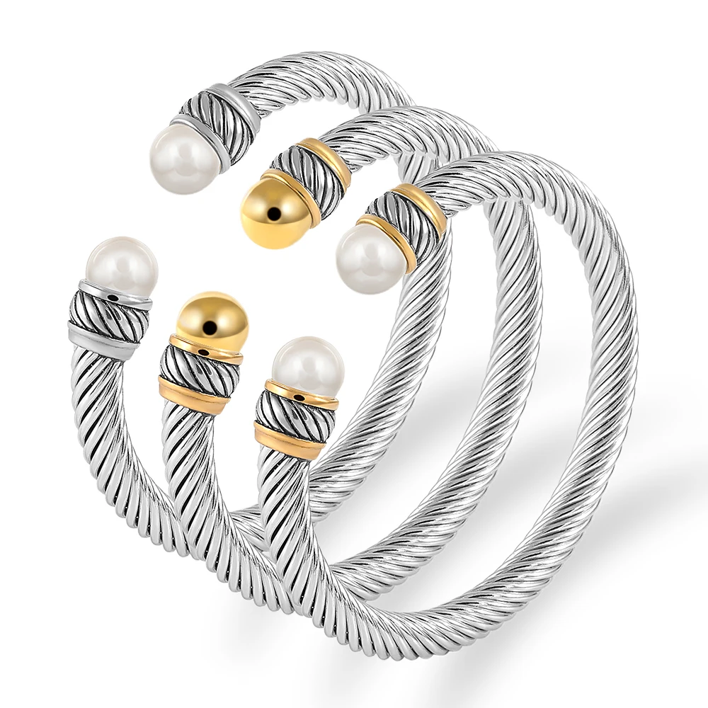 

Unique Chain Link Braided Open Cuff Fashion Bangles Vintage Stainless Steel Sporty Women Charm Bracelets