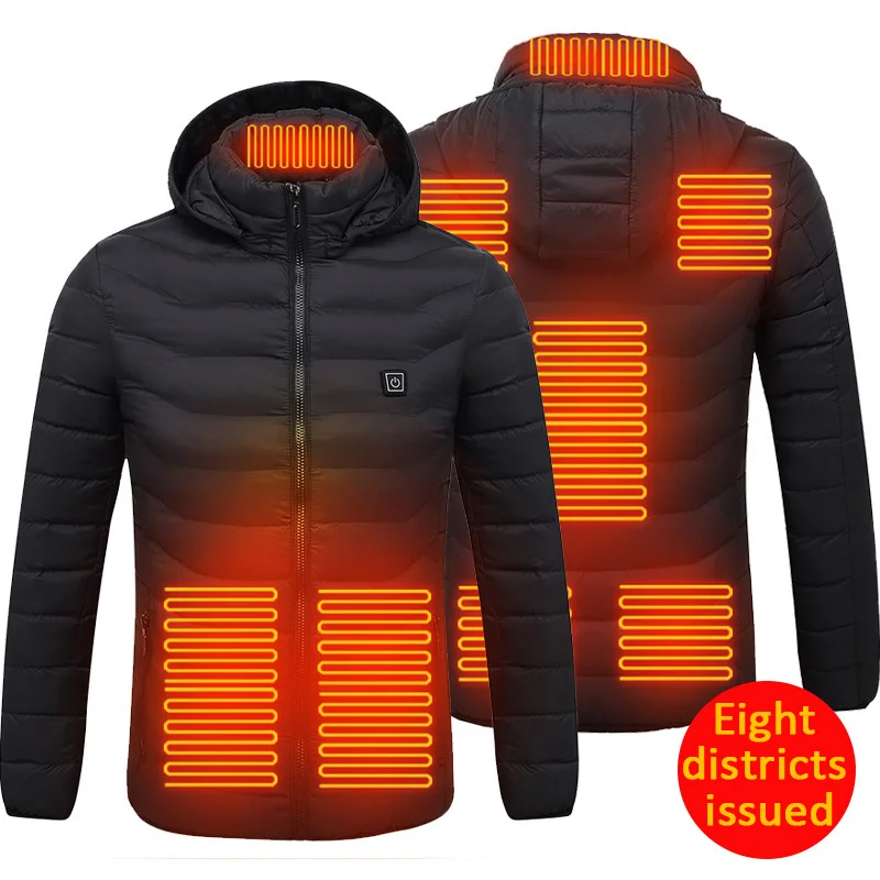 

8 Areas Heated Jacket Men Women Outdoor Winter Hiking Jacket Coat USB Heating Jackets Long Sleeves Thermal Hooded Hiking Jackets