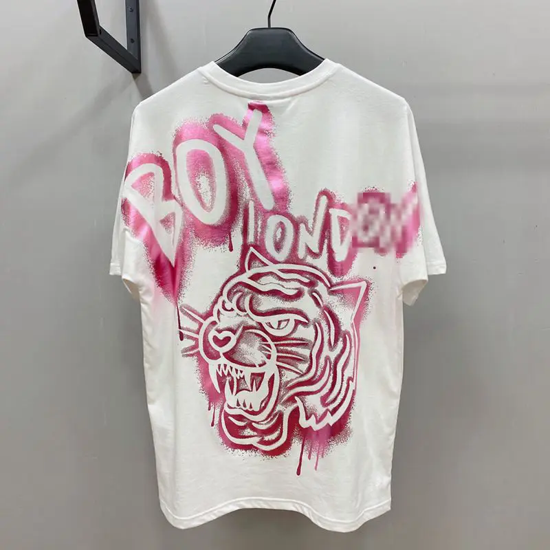 

Boy London 2022 Summer New Pink Bronzing Print Loose Breathable Boys and Girls Short-sleeved Tops Casual Wild Sports T-shirts