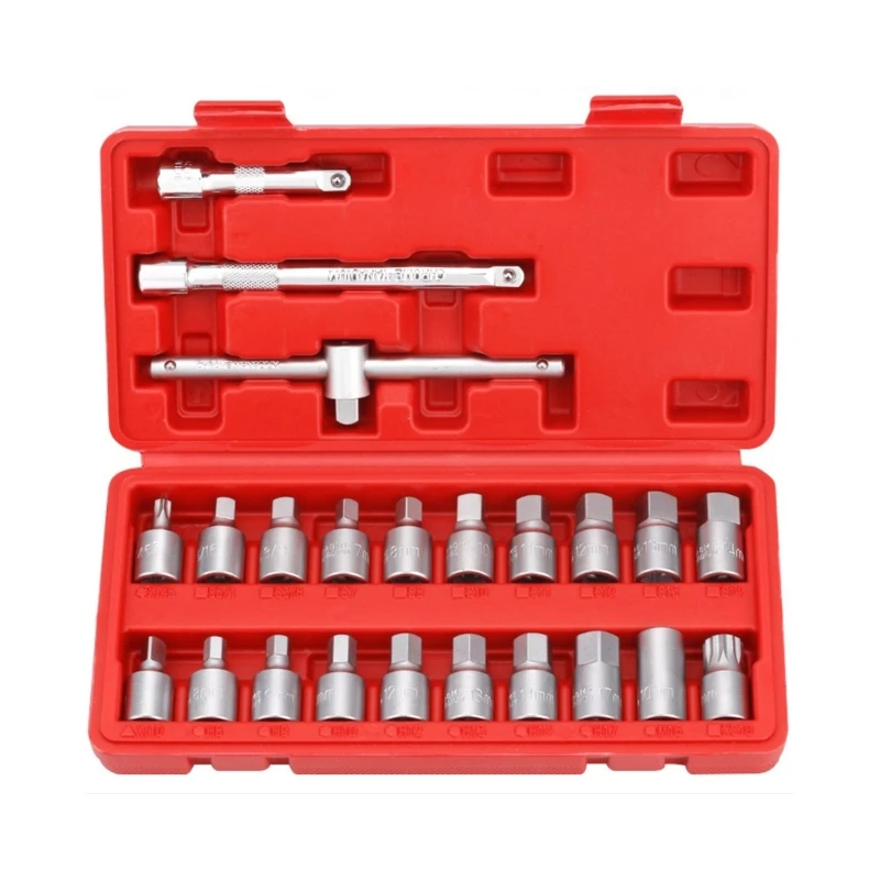 

Upgraded Oil Drain Plug Key Set with Storage Box 3/8" SquareDrive Multifunctional Manual Repair Tool for Auto Machinery-