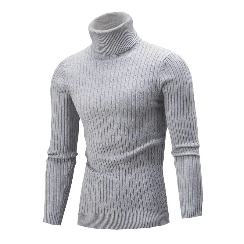 Autumn Winter New Men's Turtleneck Knitted T-shirts Male Slim Fit Solid Color High Neck Sweater Men Long Sleeve Pullover Tops