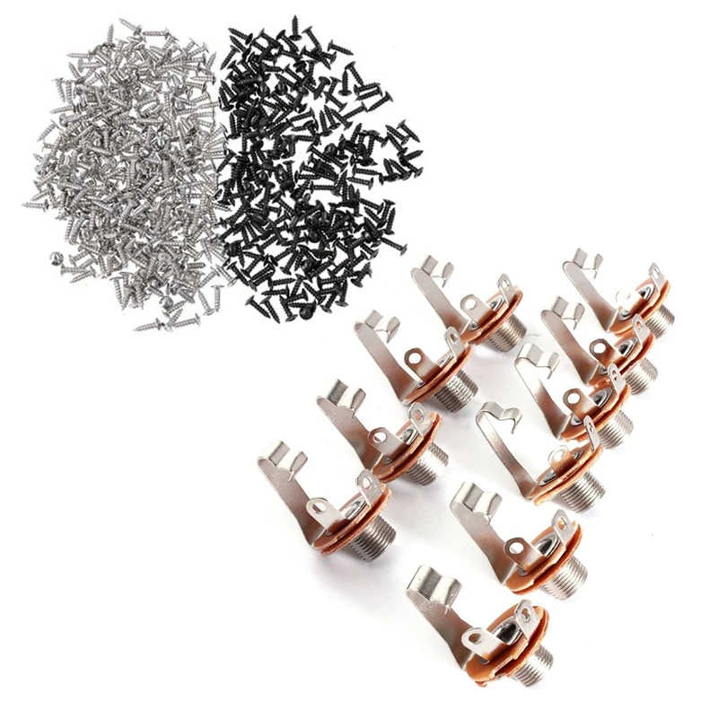 

10 Pcs Mono Input Jack For Guitar Bass 6.35Mm Orange & 200 Pcs Bass And Guitar Pickguard Mounting Screws Scratch Plate