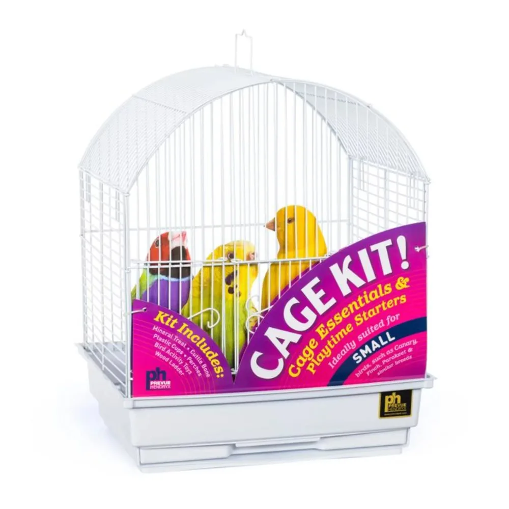 

Round Top Bird Cage Kit Small Bird Cages Wtih Bird Toys and Accessories White Birdhouse