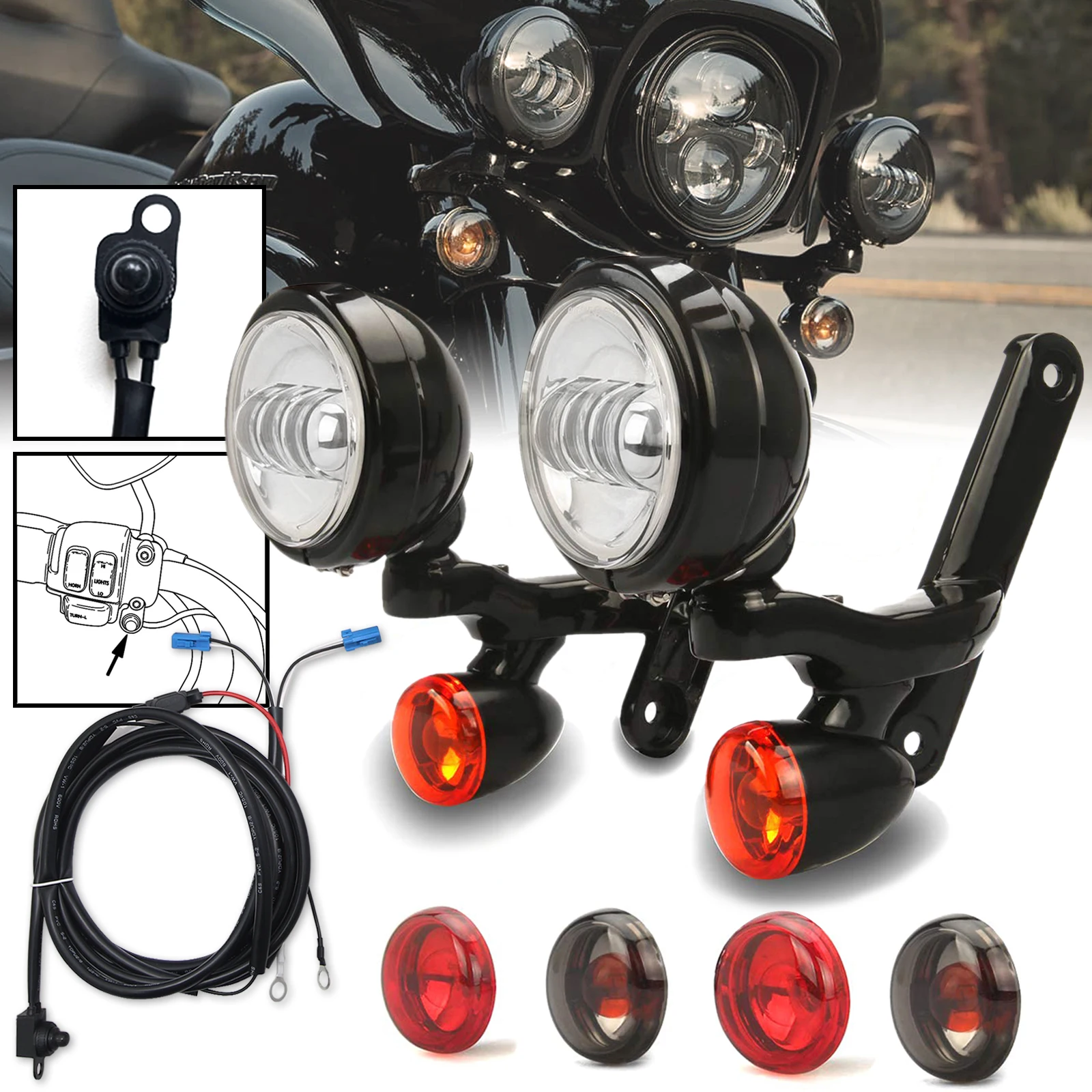 

4,5 "светодиодный прожектор, вспомогательный прожектор для Harley Street Electra Glide Bullet, указатели поворота, Road King, противотуманные фары