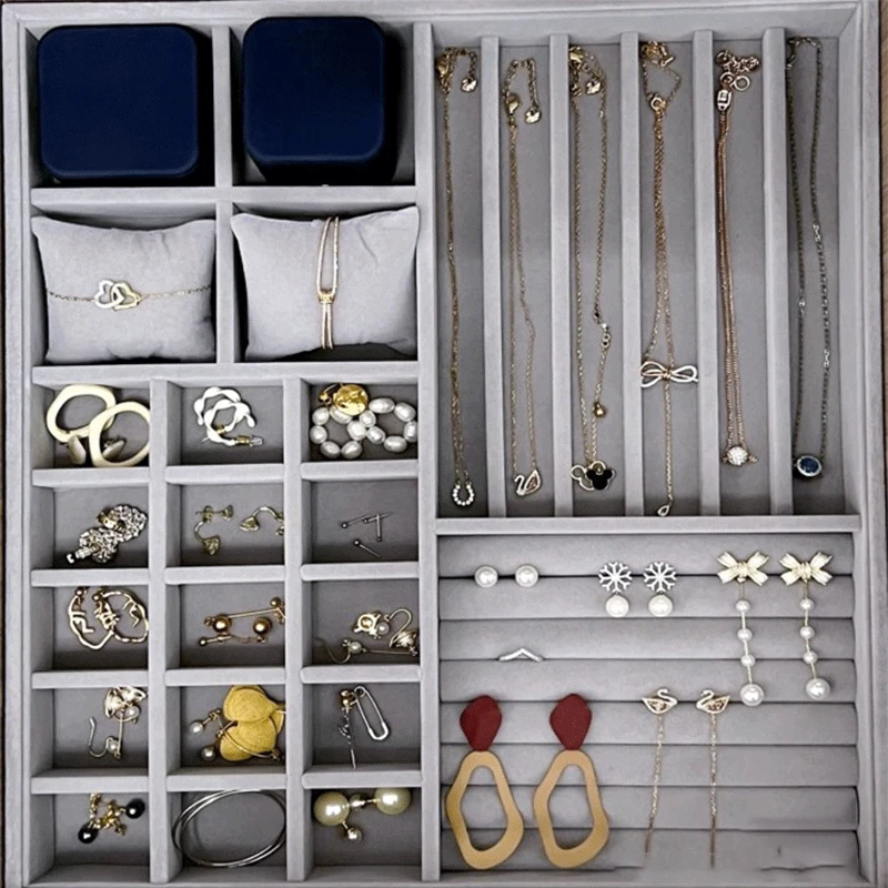 

Velvet Jewelry Tray DIY Handicraft Accessoriess Torage Ring Earring Necklace Finished Product Display Box Grey Organizer
