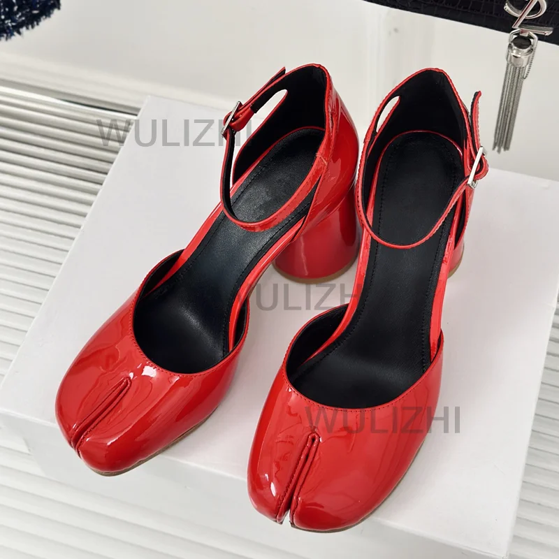 Сандалии женские из лакированной кожи босоножки на толстом каблуке 8 см