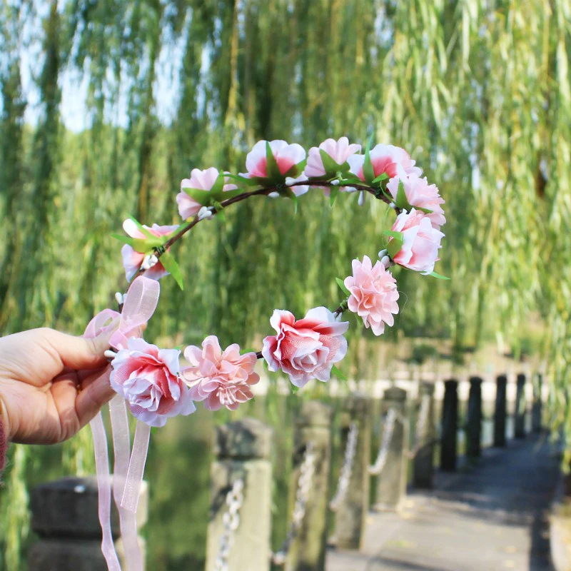 Женская изящная ободок с розами и регулируемой лентой цветочная диадема