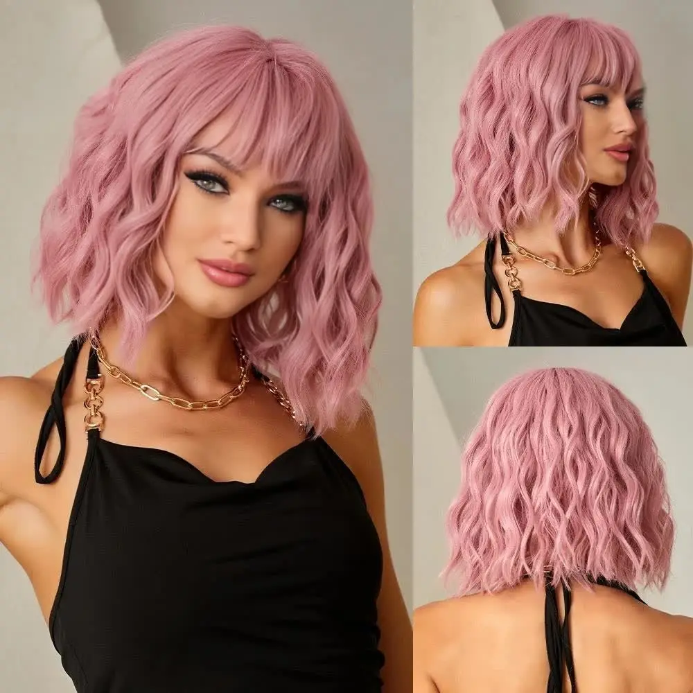 CharmSource розовые синтетические парики BOBO Короткие из натуральных волнистых волос