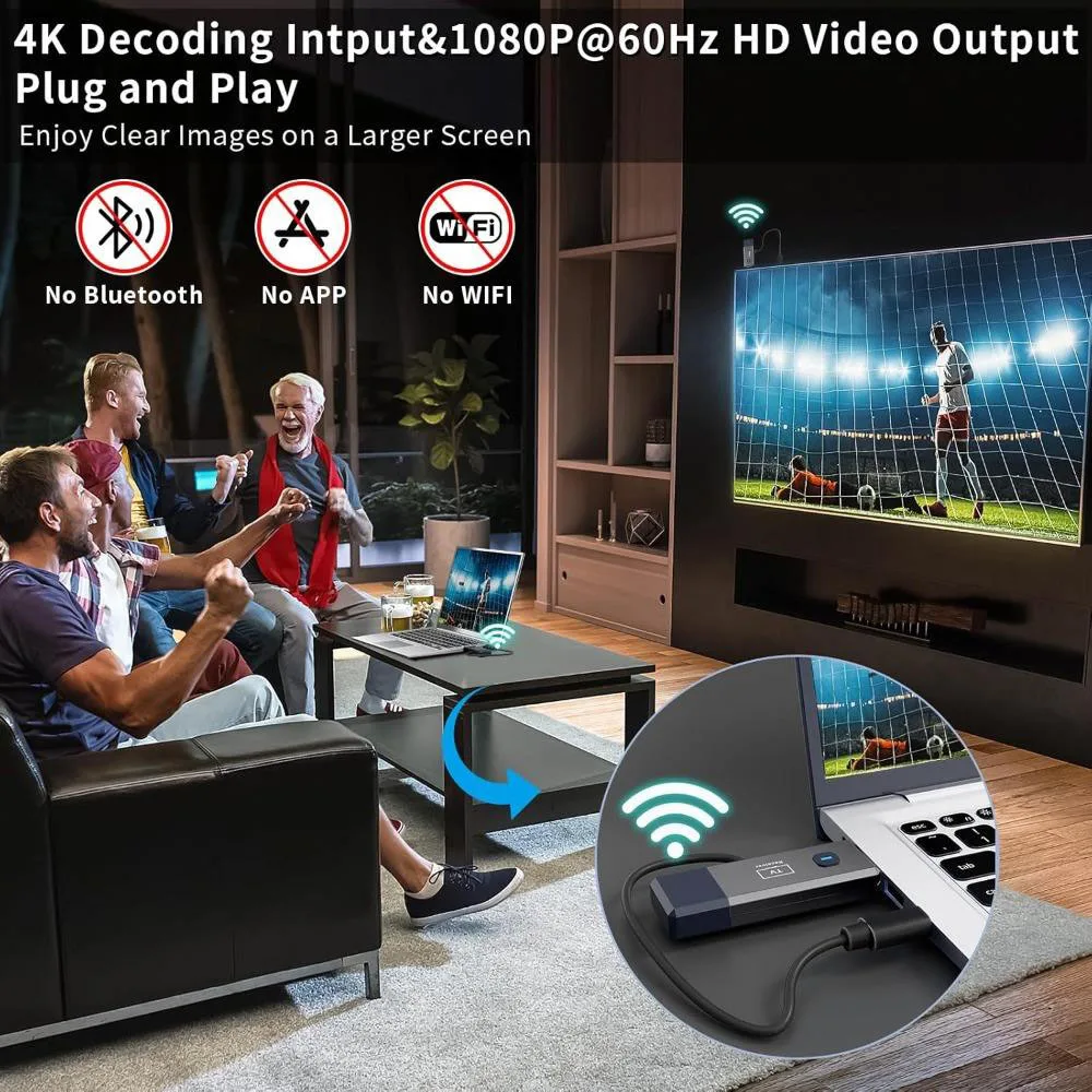 Фото Беспроводной HDMI-совместимый передатчик-приемник 1080P 50M, ТВ-приставка-донгл для ноутбуков и ПК, для потоковой передачи на монитор и телевизор №3