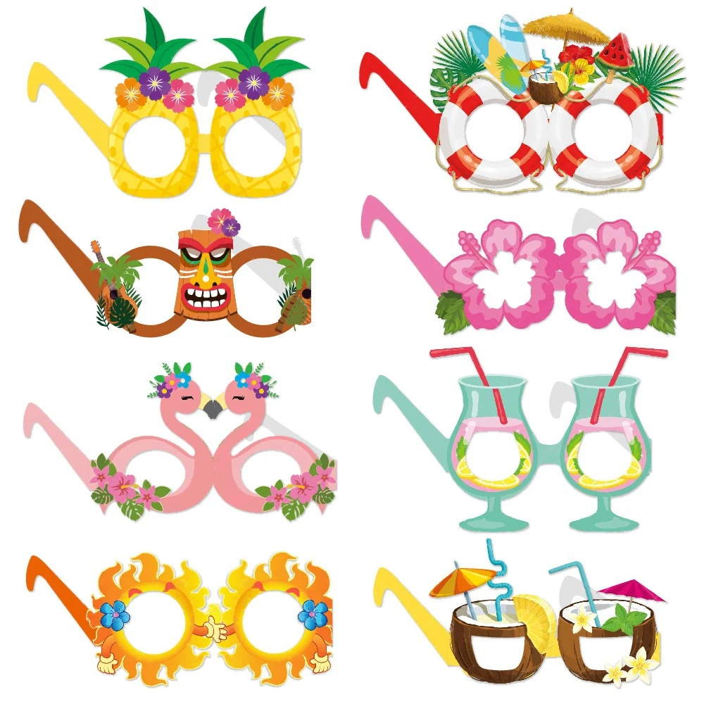 8Pcs Funny Cartoon Paper Glasses Summer Style Flamingo Flowre Cup Kids Paper Glasses Diy Summer Party Decoration Supplies