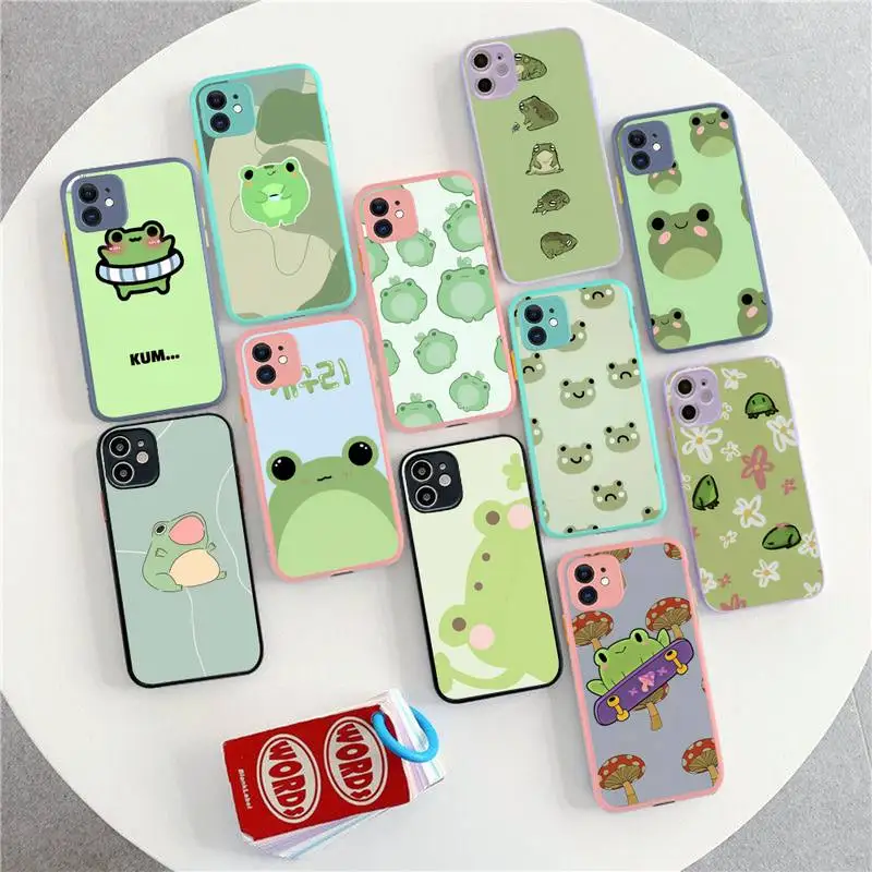 

Funny Animal Frog Phone Case for iPhone X XR XS 7 8 Plus 11 12 13 pro MAX 13mini Translucent Matte Case