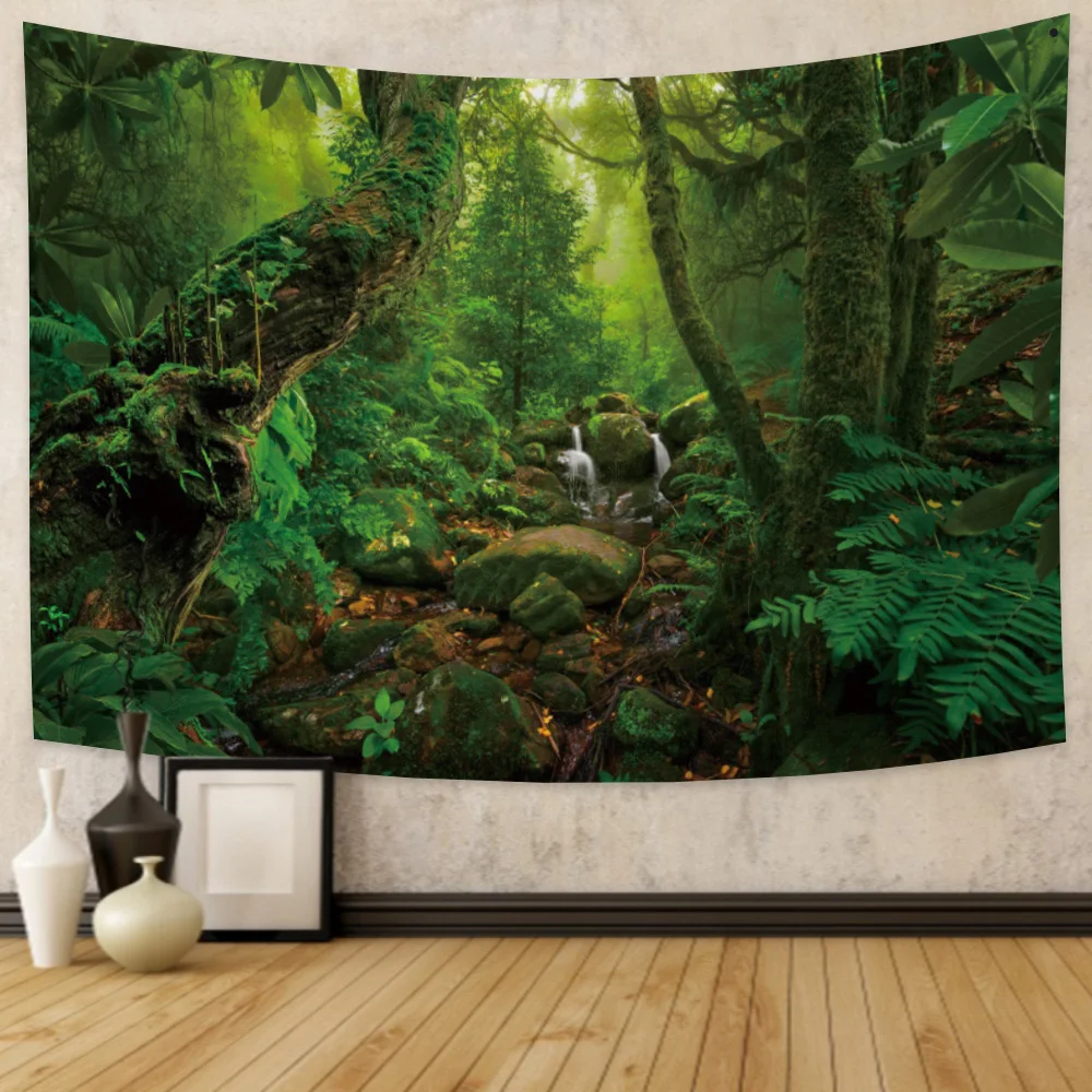 Nature Landscape Tapestry Beautiful Tropical Forest Wall Hanging Hippie Bedroom Living Room College Dorm Home Decorations images - 6