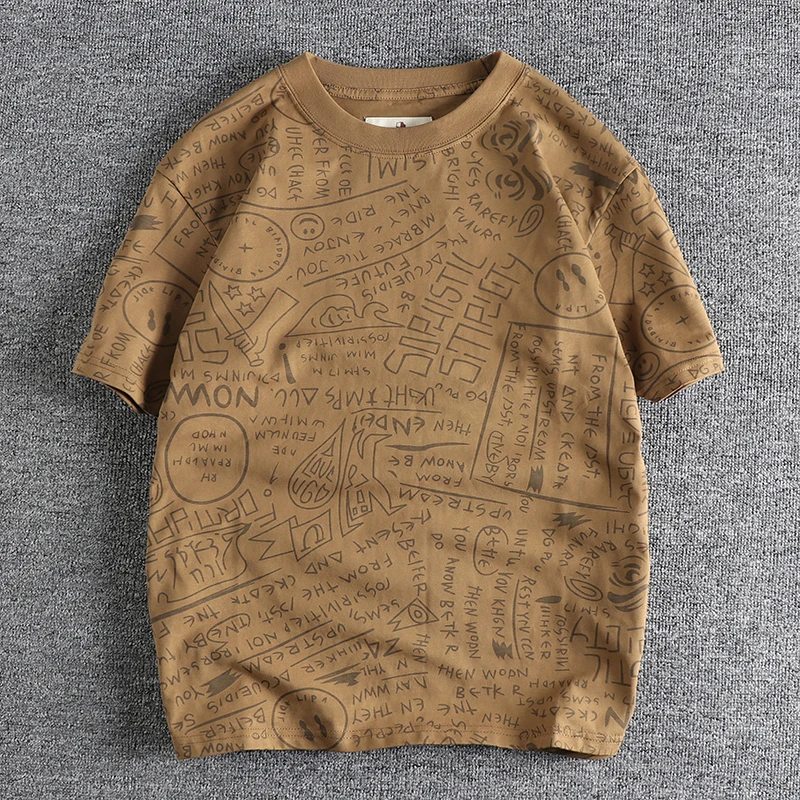 

Comfortable and Casual Half-Sleeve T-Shirt for Men, Featuring Eye-Catching Flower and Alphabet Patterns
