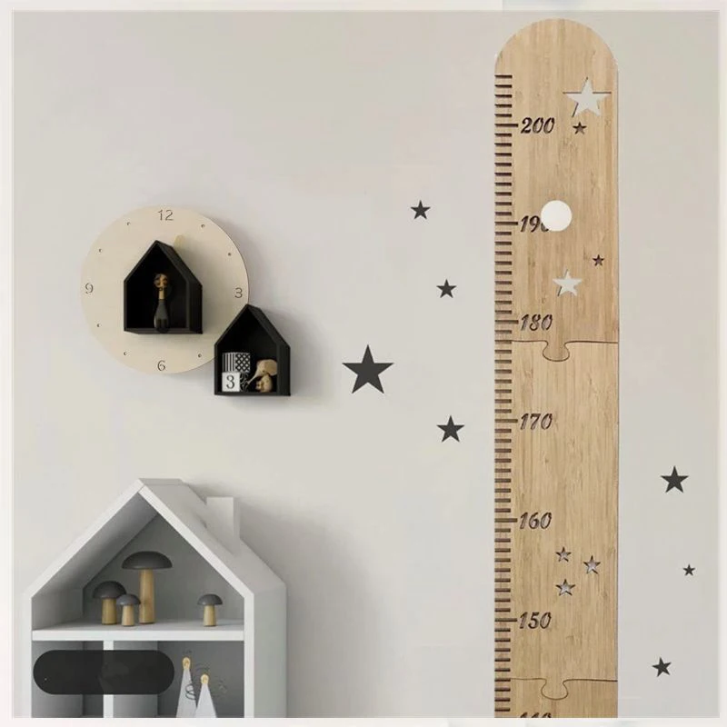 Righello del grafico di crescita dell'altezza dei bambini in legno nordico misuratore di altezza del bambino indicatore della decorazione della stanza dei bambini adesivi per la misurazione della parete 60-210CM