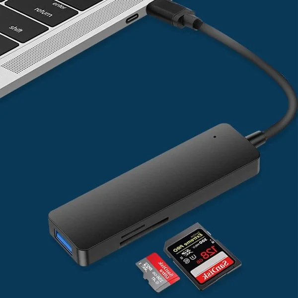 

Разветвитель USB Type-C 5 в 1 с картридером для карт TF и SD