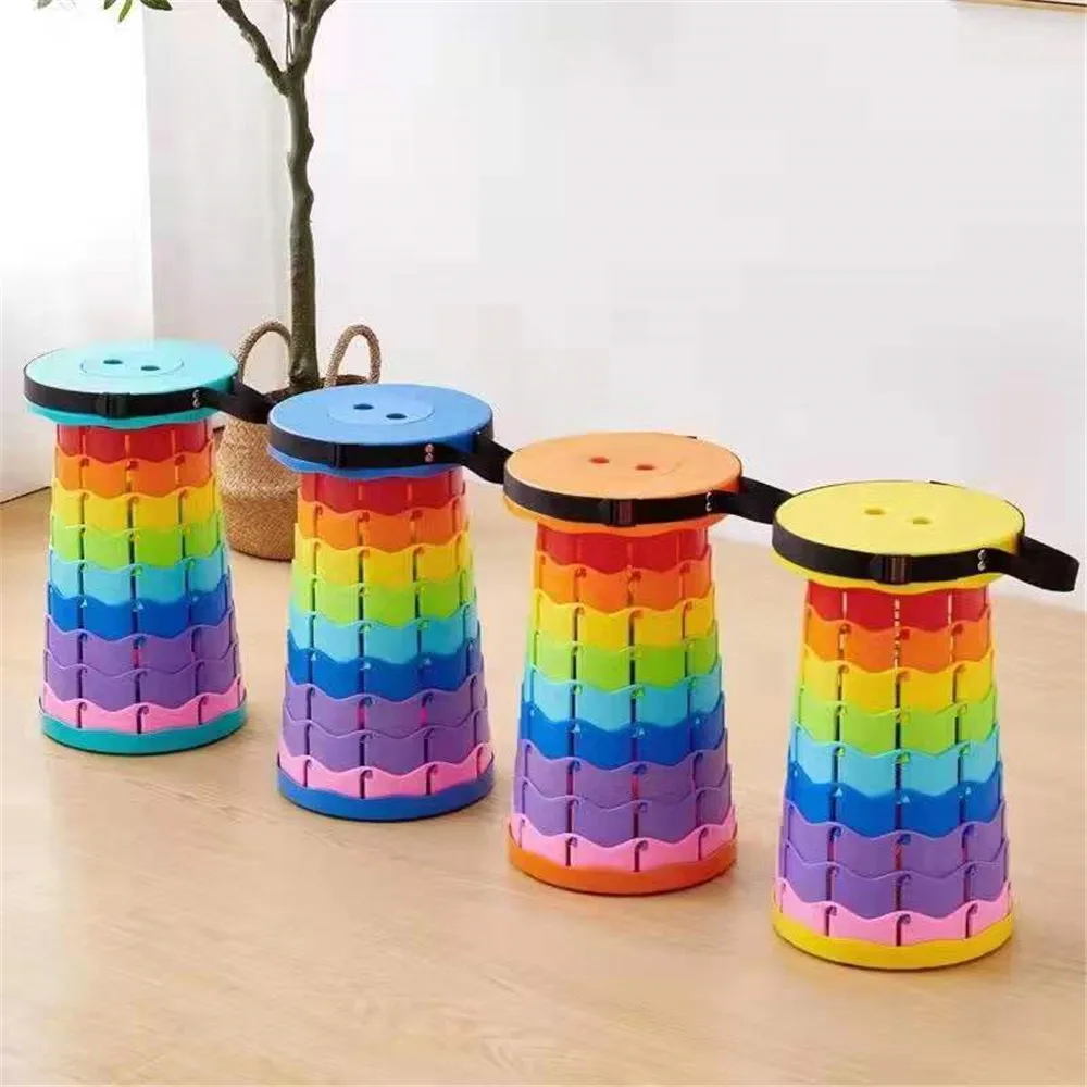 45cm Retractable Rainbow Color Folding Stool Height-Adjustable Outdoor Furniture Fishing Queue Line Up Camping Party Beach Chair |
