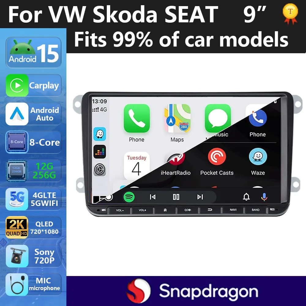 Фото Автомобильный радиоприемник 2Din Android для Volkswagen Golf 5 6 Polo Passat B6 B7 CC Skoda Jetta Универсальный мультимедийный Carplay Wi-Fi GPS-навигация №1