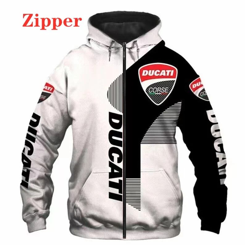 

2022 New Trend Men Ducati Car Logo Hoodie 3D Digital Print Zipper Hoodie Sweatshirt Motorcycle Racing Team Hoodie Men Coats