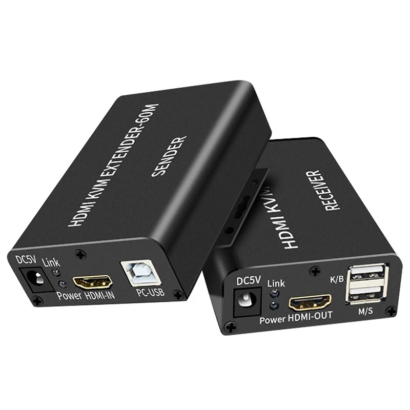 

HDMI KVM USB Extender 1080P 60Hz HDMI KVM Extender Over Cat5/6 Ethernet Cable Extension to 196FT/60M Support USB Keyboard Mouse