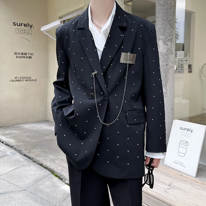 2021 Autumn New Full Diamond Pendant Suit Blazers Men Korean Fashion Casual Loose Blazer Suit Jacket Man Spring Coat