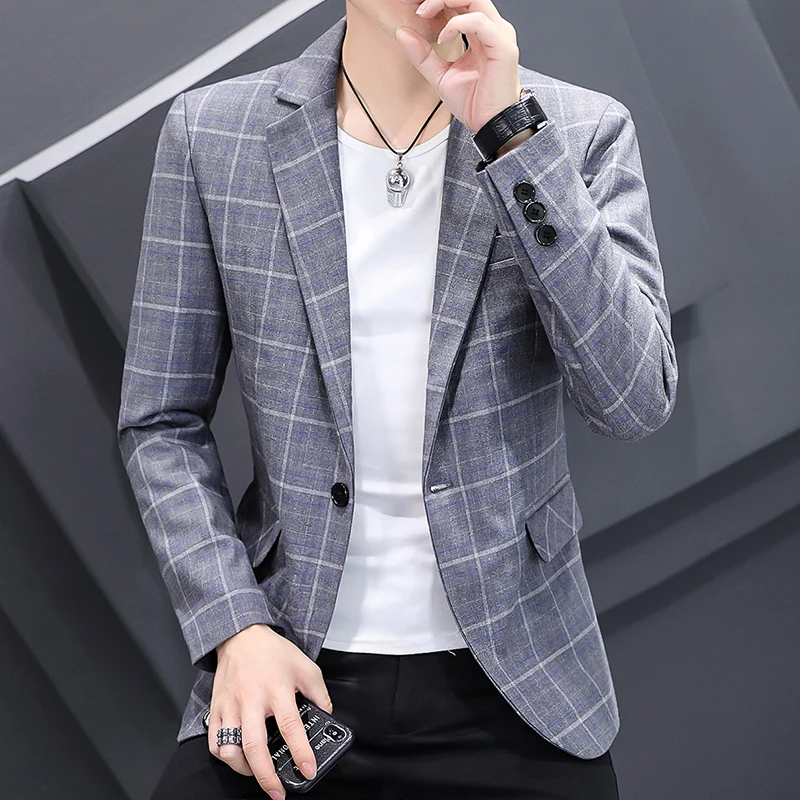 

New Men's Blazers Male Coat British Classic Plaid Autumn Spring Slim Business Casual Blazer Men Clothing Outerwear Suit Jacket
