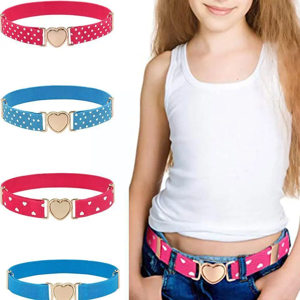 60cm Children's Belt Kids Cute Simple Heart Buckle Belts For Girls Waistband Love Heart Buckle Waist Belt D0E7