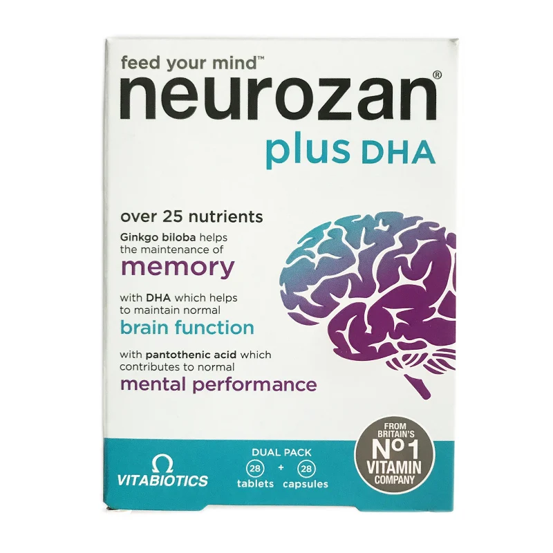 

Vitabiotics Neurozan plus DHA Over 25 Nutrients Ginkgo biloba helps maintenance Memory brain function 28 tablets+28 capsules