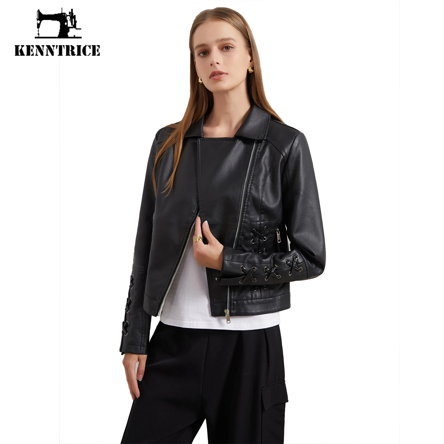 Kenntrice Women PU Leather Jacket 2022 Asymmetric Zip Leather Jackets Outerwear Short Spring Streetwear Female Fashion Slim Coat