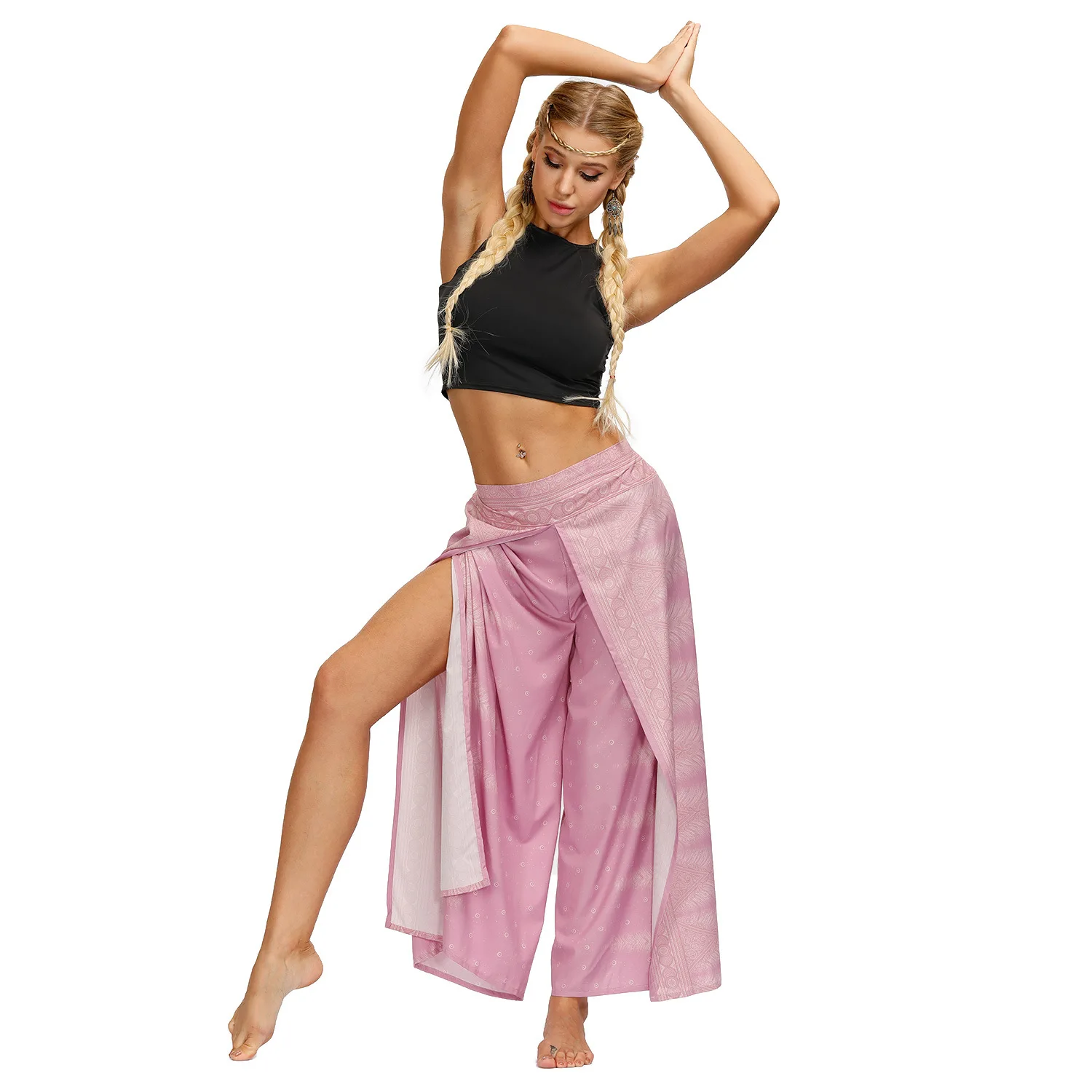 

2023 Summer Digital Printing Casual Loose Split Straight Pants Comfortable Breathable Wide Leg Pants Women Trousers