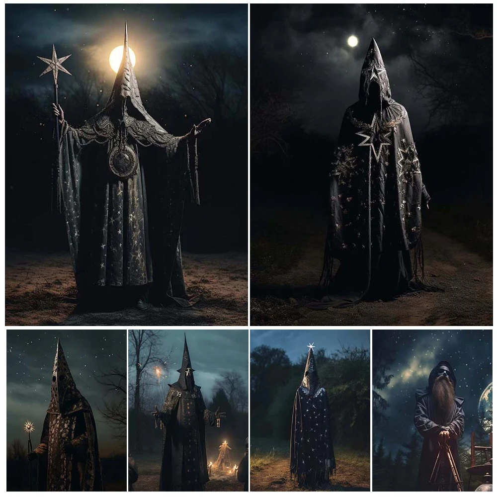 

Creepy Pagan Priest In The Dark,Abstract Gothic Wall Art Canvas Painting Mysterious Witchcraft Aesthetics Art Poster Print Decor