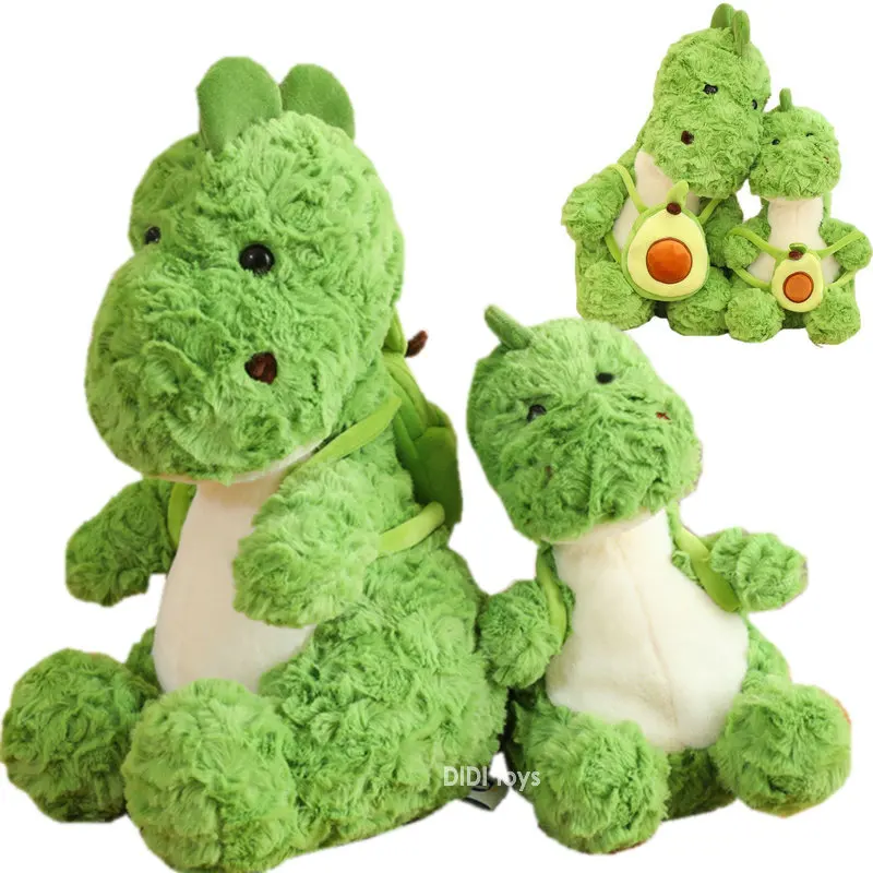 Cute Green Dinosaur Plushie With Avocado Backpack Bag Stuffed Forest Wild Animals Cuddly Plush Toy Doll Gift for Boy Birthday