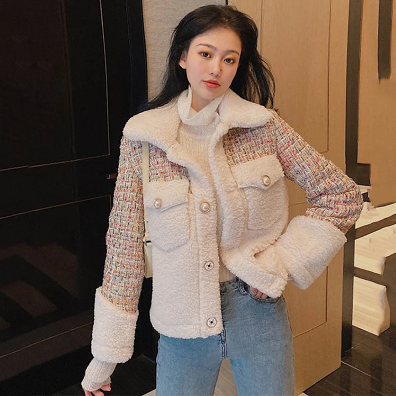Пальто ягненка женская верхняя одежда осень зима корейский Свободный ягненок