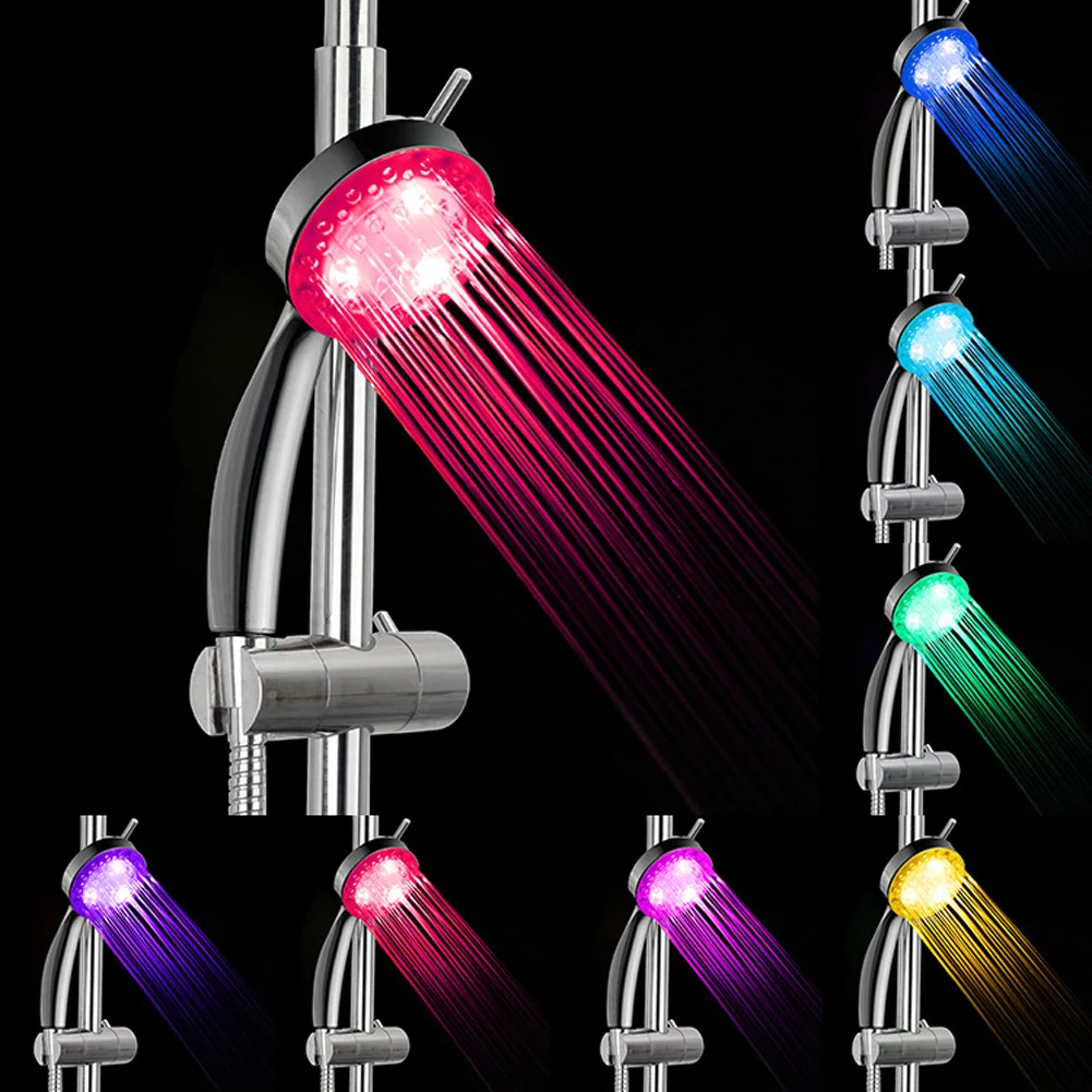 

Automatic 7 Color LED Lights Hanging Rainfall Shower Head Colorful Bathroom WC Single Round Head Bath Polished Chrome ABS