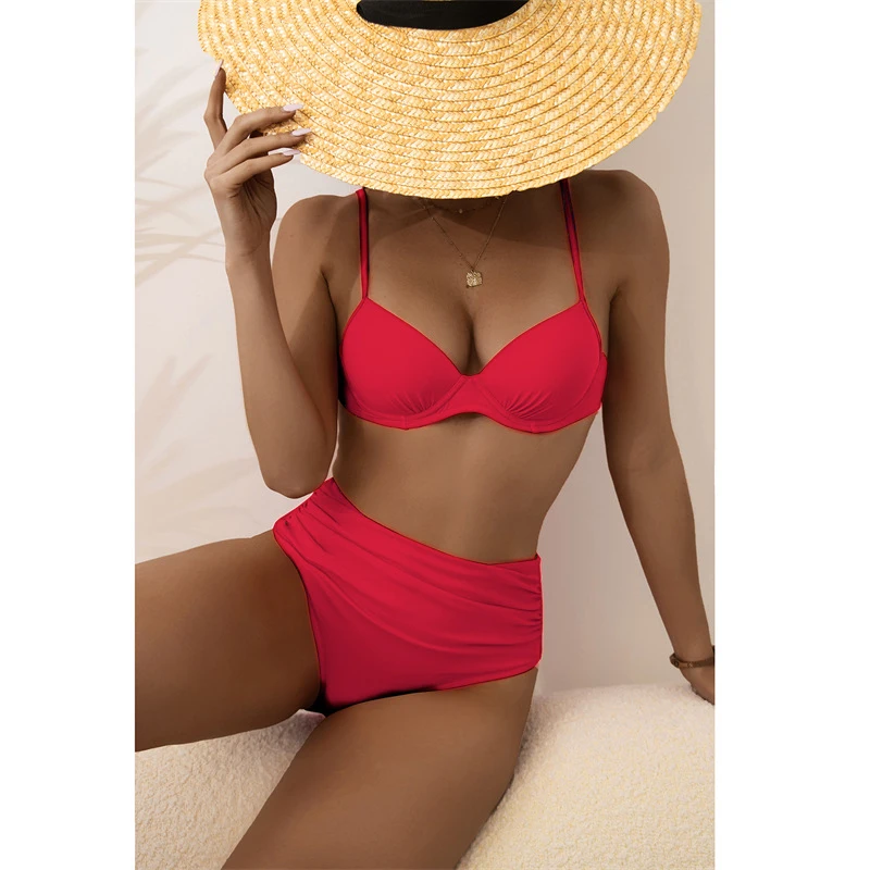 

Push Up Bikinis Solid High Waist Swimsuit 2023 New Separate Swimwear Feminino Backless Bikini Beachwear Swimming Suit For Women
