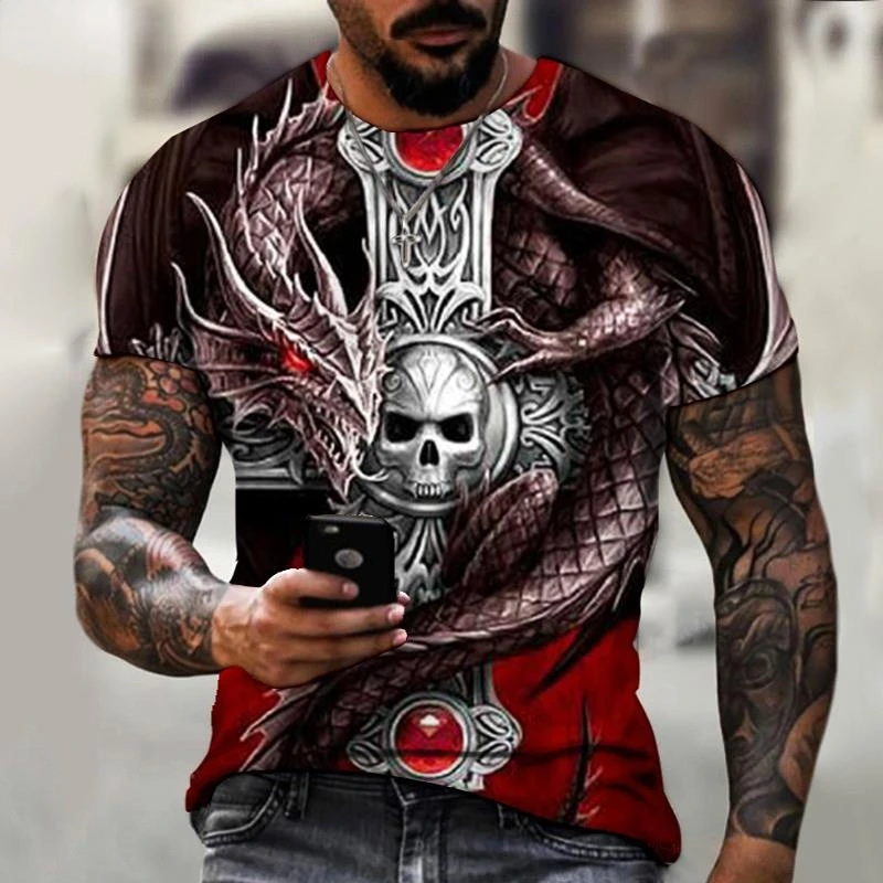 

3D Printed Mutant Skull T-Shirt Dragon Monster Street Horror Style Fashion Leader Oversized S-6XL Men's T-Shirt