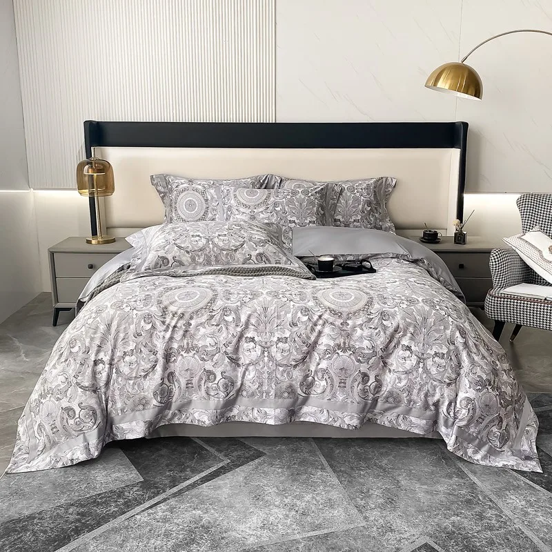 

Gray Baroque Paisley Print Duvet Cover Double Queen King Vintage Boho 100%Long Staple Cotton Bedding Set Bed Sheet Pillowcases