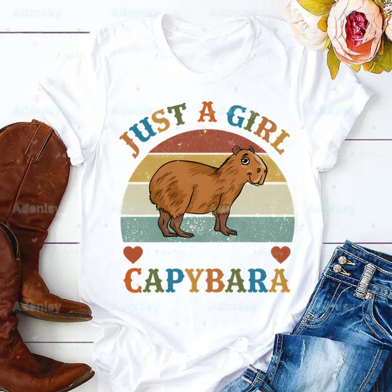 

Capybaras Women T Shirt Girl Harajuku Style Graphic Tops Kawaii Just a Girl Who Loves Capybaras Female T-shirt,Drop Ship