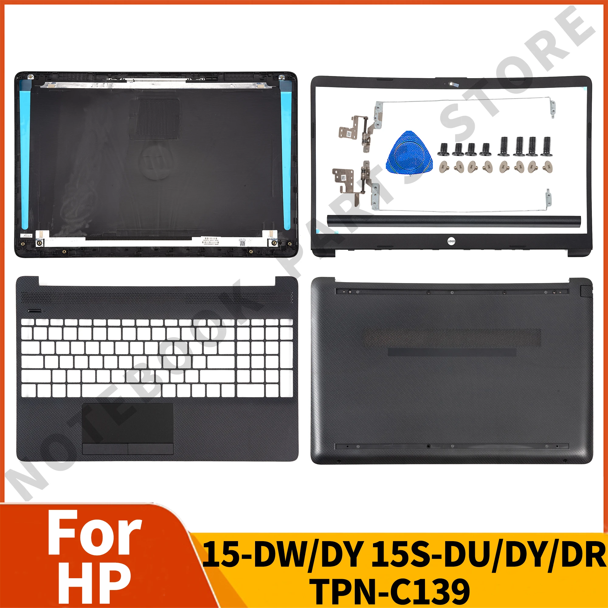Новая крышка ЖК-дисплея/передняя рамка/опорная подушка/нижний корпус/шарниры для ноутбука серии HP 15S-DU 15S-DY 15-DW TPN-C139 черного цвета.
