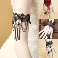 sexy lace bracelet gothic black lace finger hand chain harness bracelets for women crystal charm jewelry girl party accessories