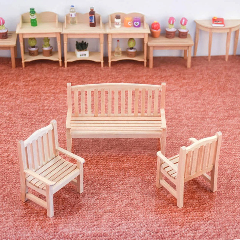 1/12 Dollhouse Miniature Double Bench Single Chair Model DIY Accessories Gift casinha de boneca doll house furniture