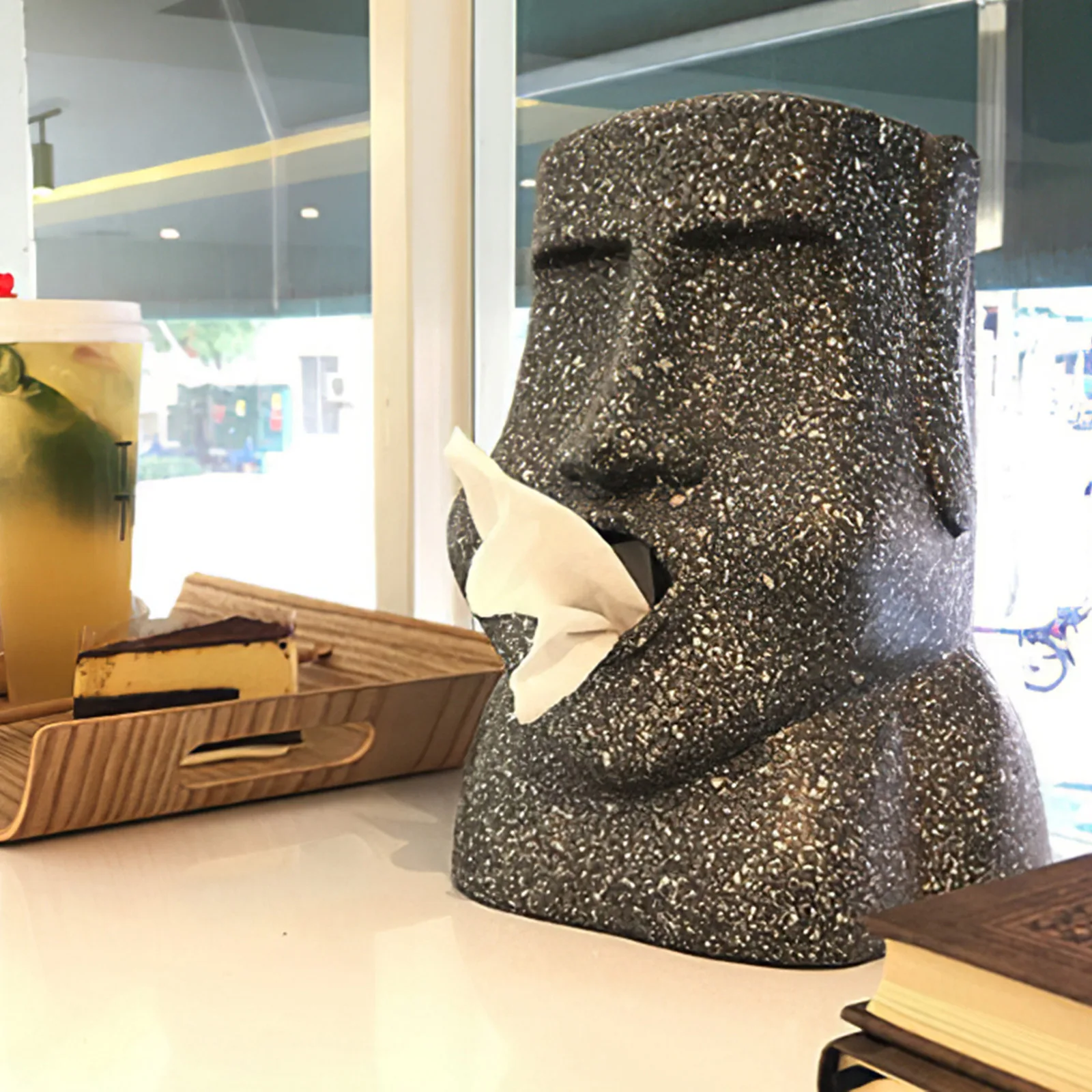 

Stone Portrait Tissue Box Resin Moai Easter Island Facial Tissues Box Statue Unsolved Mystery Napkin Toilet Paper Towels Storage