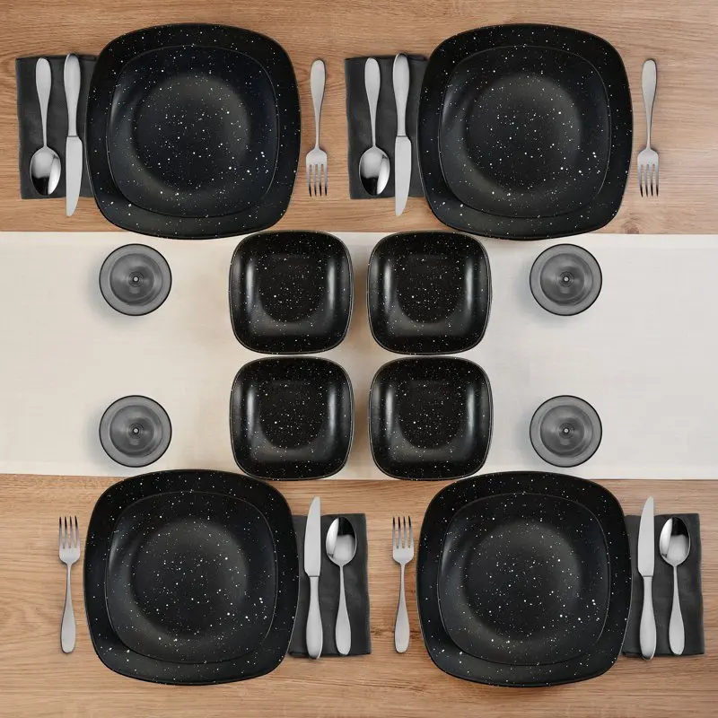 

Новинка 2023, набор посуды из 12 предметов Stella из керамики, квадратная посуда в черном глянцевом покрытии, набор посуды, кухонные аксессуары, обеденный стол