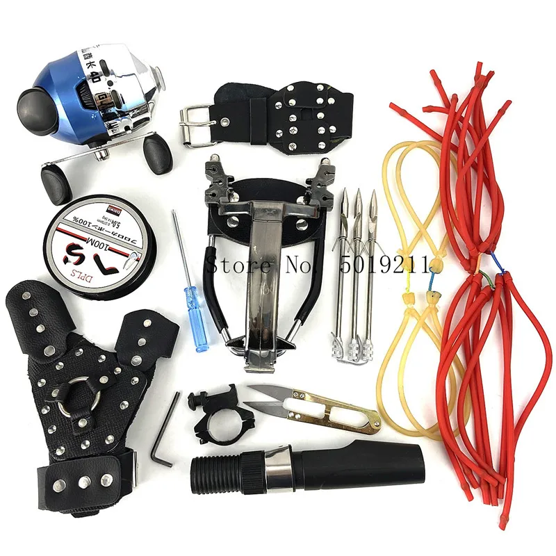 

Professional Shoot Fish Slingshot Set Fishing Reel+Darts Protective Gloves Fish Rubber Band Outdoor Hunting Shooting Sports Tool